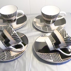 Set of 4 Sango Dimension Black Cups & Saucers, Teacups and Saucers