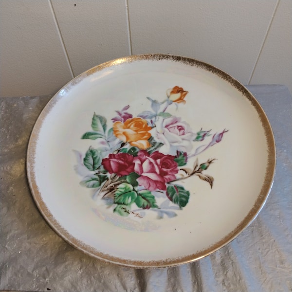 10" Vintage Napco Rose Plate, Dinner Plate, Decorative Plate