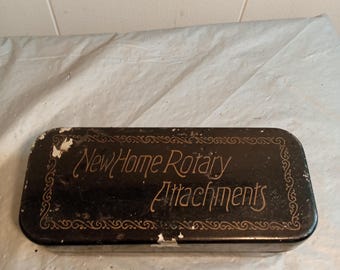 Vintage Metal New Home Rotary Attachments Sewing Machine Case, Read Description