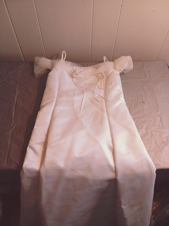 slim fit dress slacks Girls Communion White Gown with Lace Motifs