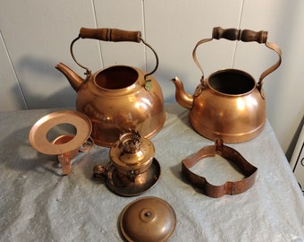 Revere Ware 銅製やかん Vintage Tea Kettle Revere Ware Copper Clad Wood and Brass Handle
