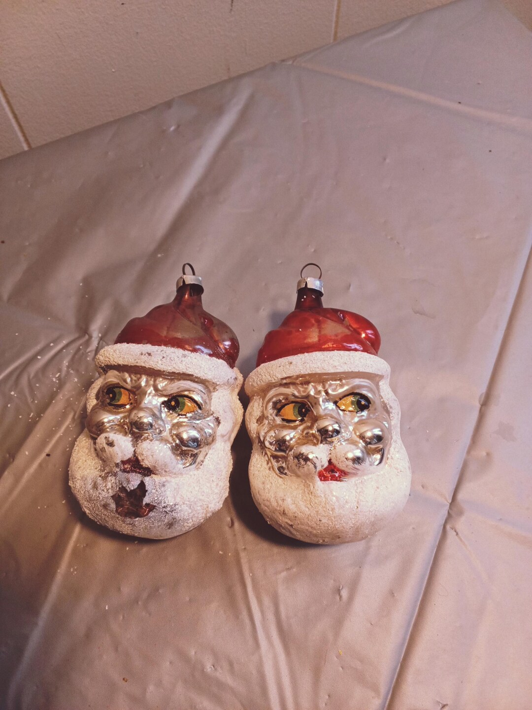 2 Vintage Glass West Germany Santa Claus Face Christmas Ornaments, Read ...