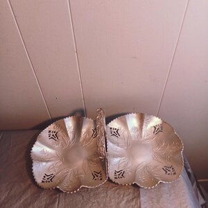 Hammered Aluminum Divided Dish with Handle & Cut out Designs, Rose Motif