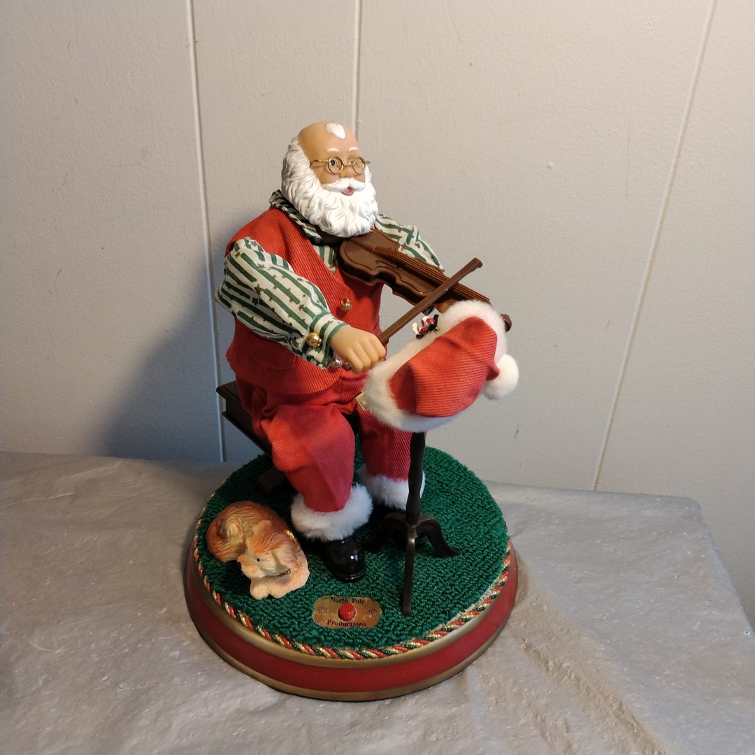 Gemmy Musical Santa Figurine Playing Violin With Dog Etsy