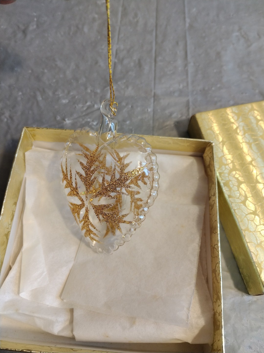 Hand Blown Glass Heart Ornament With Glitter Snowflake Design Etsy