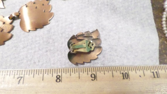 3pc Vintage Copper Leaf Necklace Earring Brooch S… - image 3