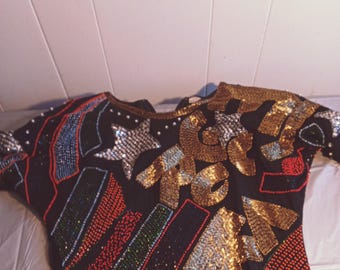 Heavily Beaded Silk Dress S, Read Description