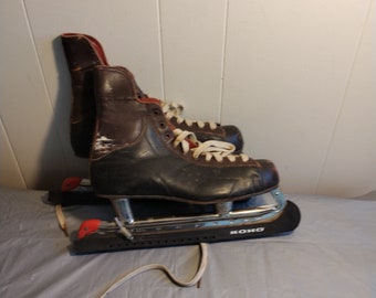 Vintage Leather Hyde Ice Skates 2 tone, Look & Read Description