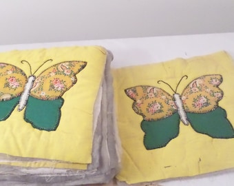 15 Vintage Butterfly Hand Stitched Quilting Squares Blocks