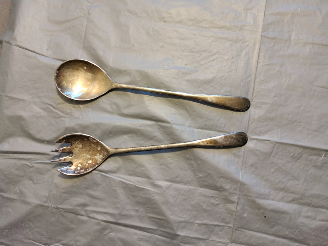 Vintage Silver Plate Salad Spoon & Fork Serving Utensils Made Etsy