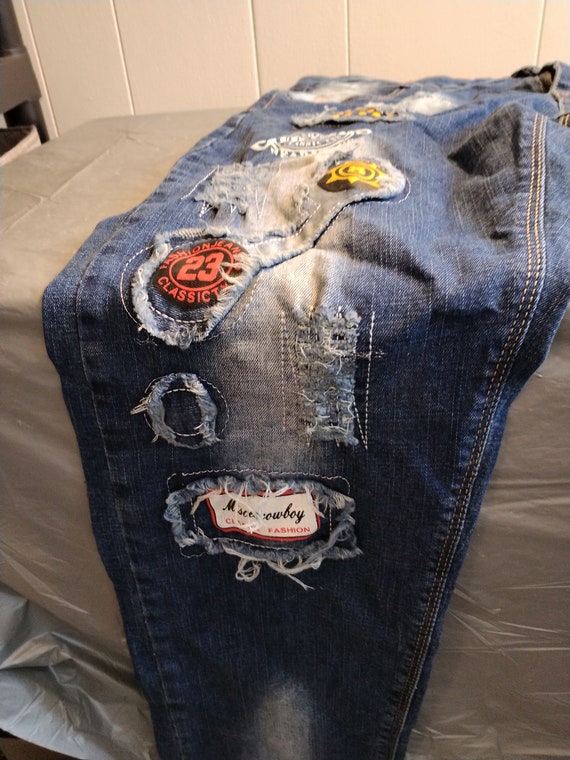 Vintage Disihao Jeans, Patchwork Distressed Jeans… - image 3