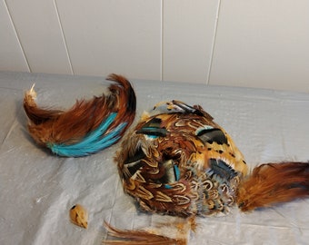 Vintage Feather Lot, Colored Feathers, Brown Blue Feathers