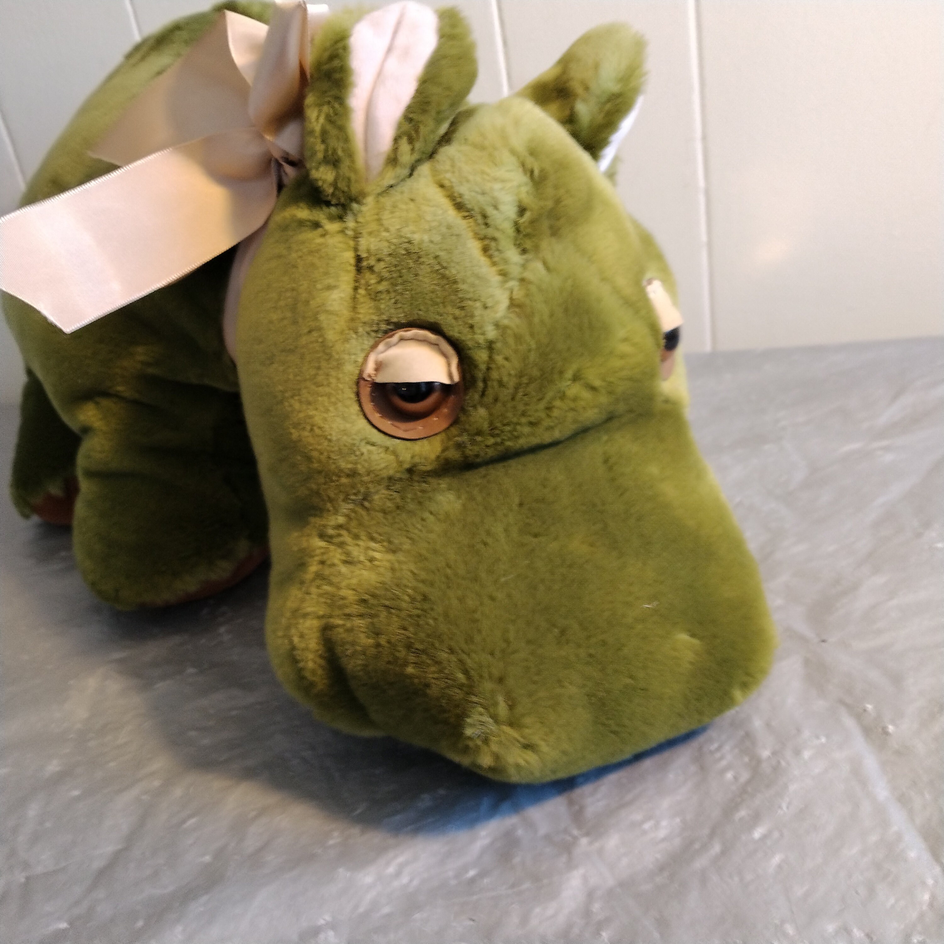 Large Vintage Merrythought Plush Green Hippo by Hygienic Toys