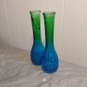 2 8.75&quot; Blue & Green Bud Vases