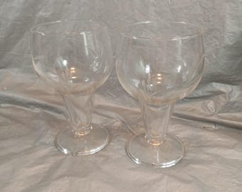 Pair Etched Hollow Stem Beer Glasses with Duck Motif