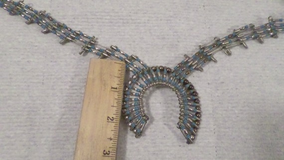 Vintage Artisan Safety Pin Blue Stone Silver Bead… - image 4