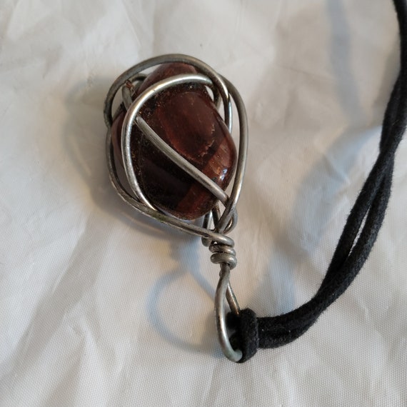 Vintage Artisan Tigers Eye Wrapped Wire Necklace - image 6