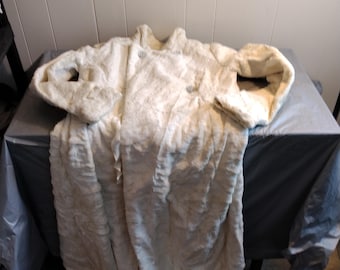 Vintage Long White Faux Fur Velvety Womens Winter Coat, Read Description