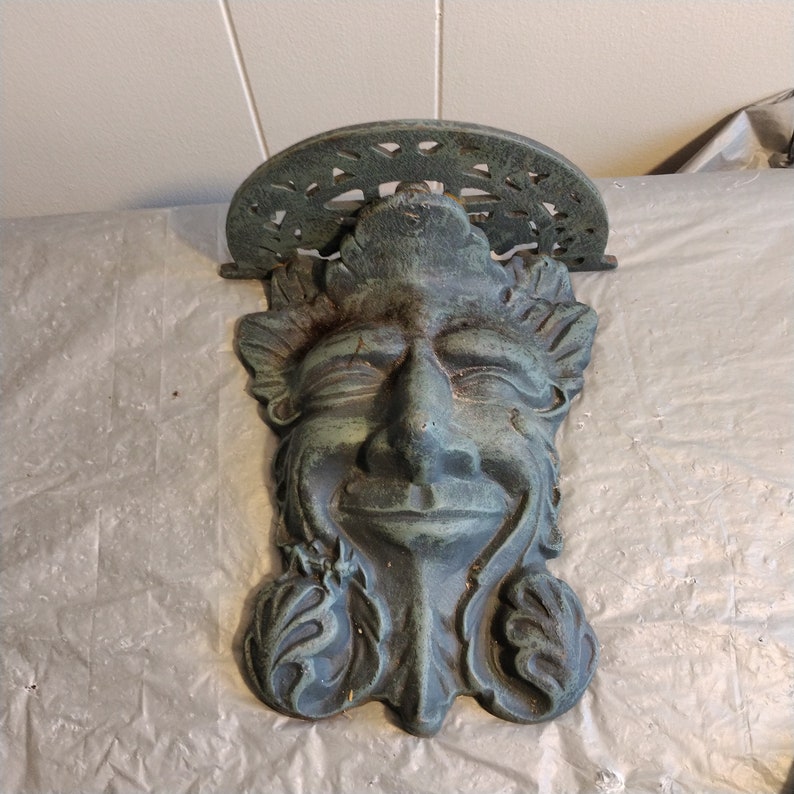 Cast Iron Smiling Sun Man Wall Shelf, Decorative Shelf, Figurial Shelf image 1