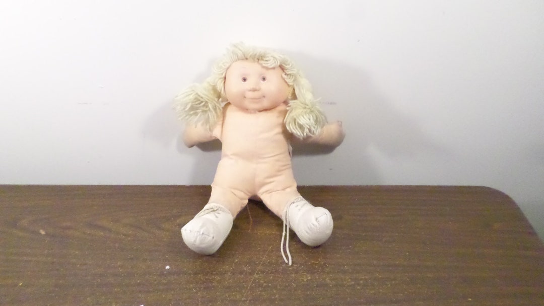 Vintage Blue Box Doll Yellow Yarn Hair Brown Eyes Etsy