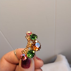 Vintage Weiss clip op strass oorbellen, Aurora Borealis strass