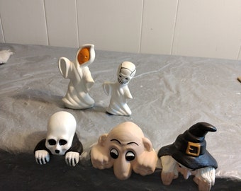 Decoración vintage de Halloween, cabezas de niñera espeluznantes, fantasma esqueleto de bruja