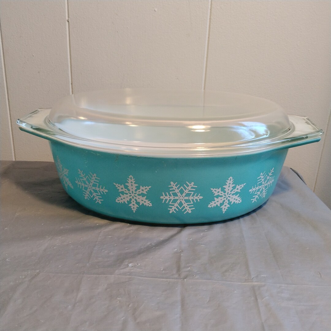 Vintage Pyrex Turquoise Snowflake Casserole With Lid, Pyrex 045 2 1/2 ...