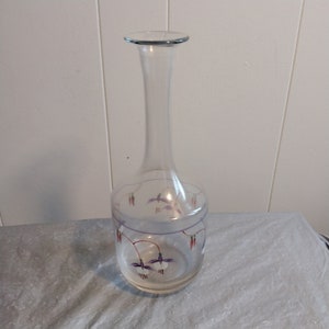 Vintage Hand Blown Toscany Decanter, Hand Painted Floral Decanter, Barware