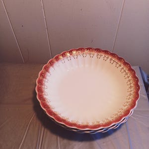 3 Vintage American Limoges Mandarin Maroon 22K Gold Tudor Gold Soup Salad Bowls, Limoges Bowls