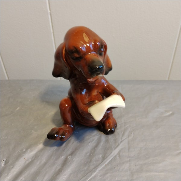 Vintage Goebel Dog Figurine 33136, Goebel West Germany, Yawning Dog Reading Newspaper