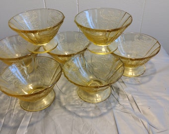 7 Vintage Amber Depression Glass Dessert Cups, Sherbet Cup