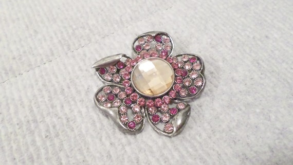 Vintage Rhinestone Flower Brooch, Floral Brooch, … - image 1