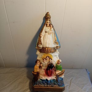 16.5&quot; Vintage Plaster Religious Statue, Our Lady of Charity Statue, Estatua Caridad del Cobre, Read Description, Religious Decor