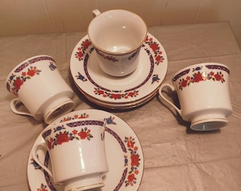 4 juegos de tazas de té y platillos Imari antiguos de Crown Ming Regent Collection