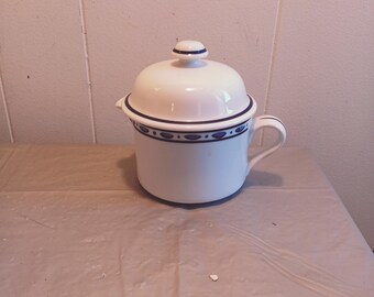 Dansk Bistro Cafe Creamer / Sauskom met deksel, blauw en wit