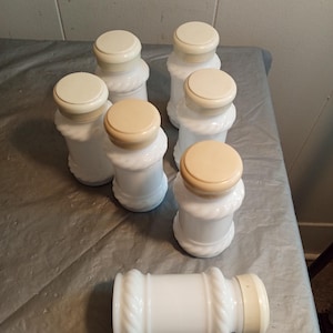 7 Vintage Milk Glass Spice Jars, Read Description