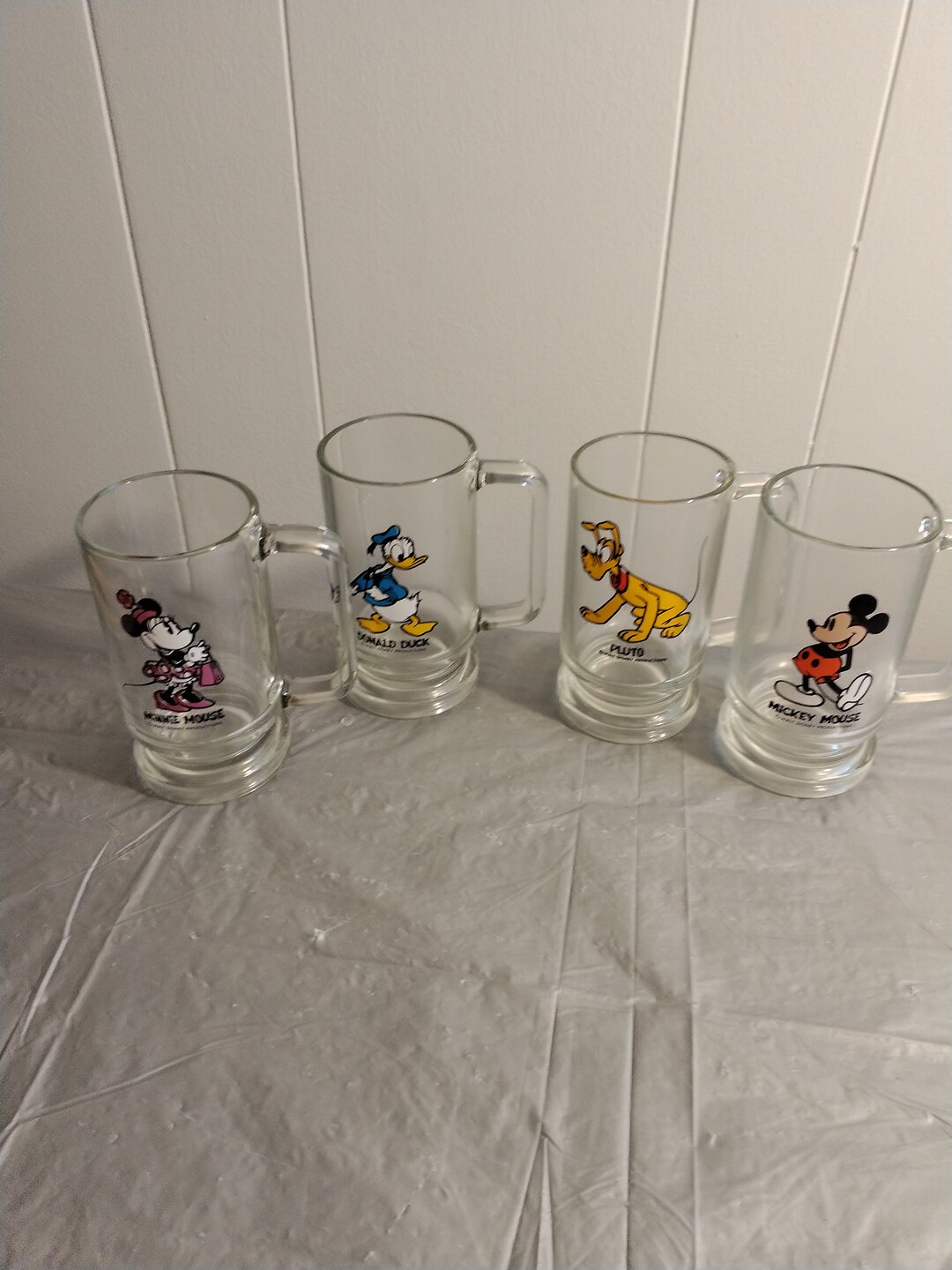 4 Disney Glass Mugs, Mickey Pluto Minnie Donald Duck Glasses Etsy