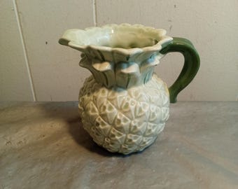 Green Ceramic Pineapple Pitcher Creamer 4 1/8"