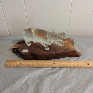 Signed Vintage Labrie Glass Hippo, Hand Sculped Art Glass Hippopotamus, Paul Lebrie Art Glass