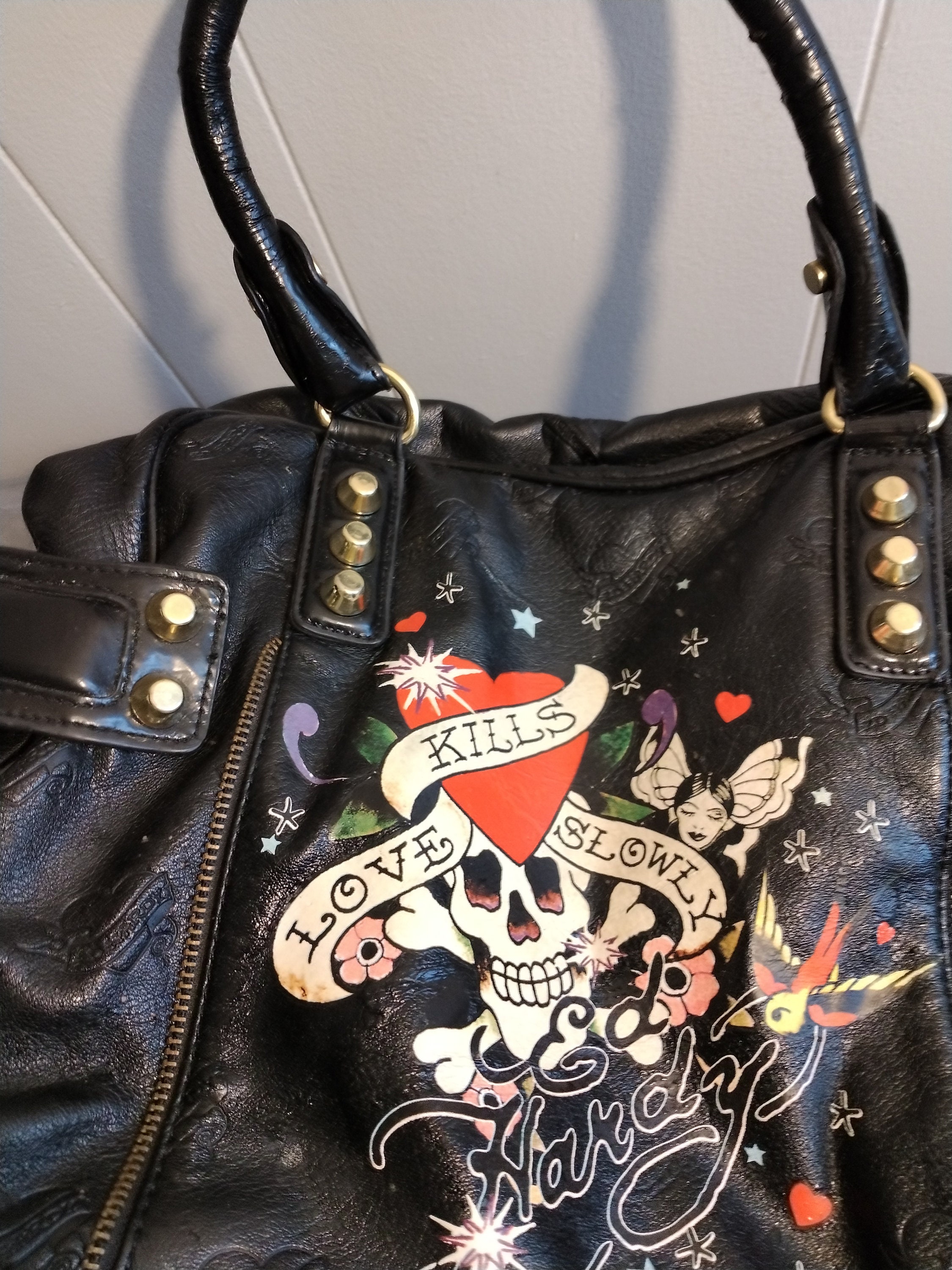 ED HARDY LOVE CAN KILL SLOWLY SATCHEL BAG - 1PC | Ed hardy, Satchel bags,  Skull fashion