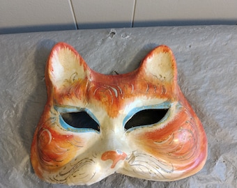 Vintage Paper Mache Cat Mask, Half Mask