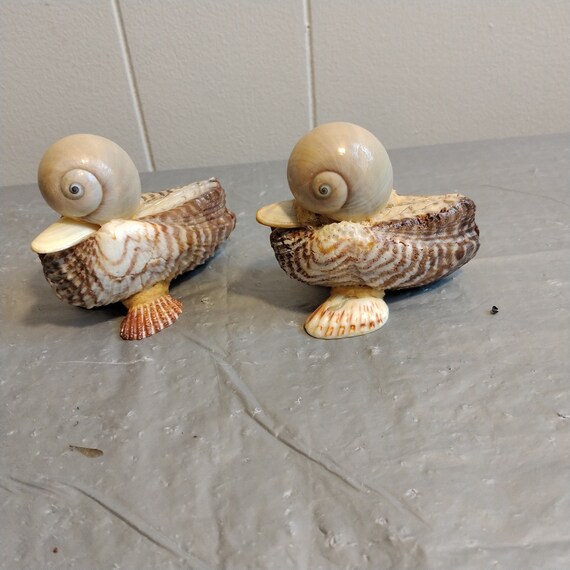 2 Seashell Duck Figurines, Ducks Made From Seashells, Beach Nautical Decor  