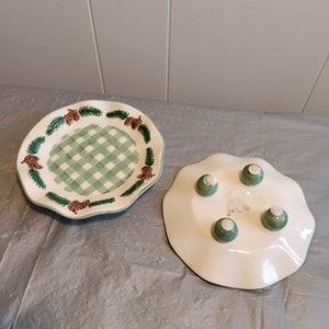 Pair 3 Legged JKL Pine Cone Dishes, Small Pie Stands, Serving Dish