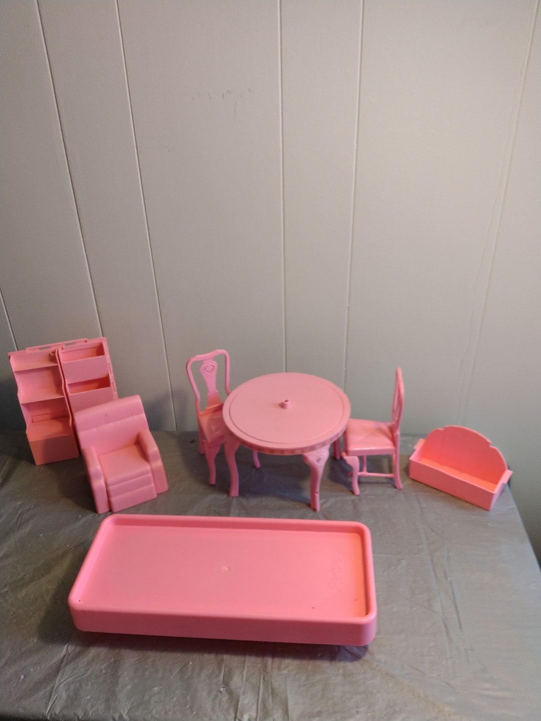 Lot Vintage 1980s 90s Mattel Barbie Doll Furniture, Pink Plastic Barbie