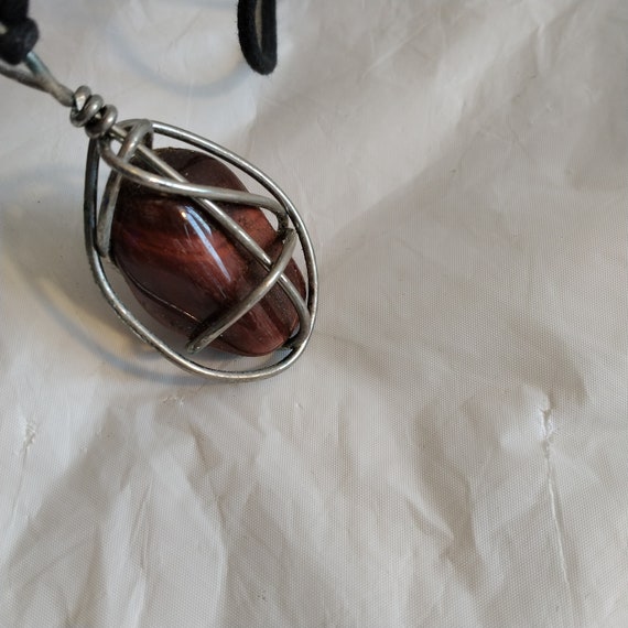 Vintage Artisan Tigers Eye Wrapped Wire Necklace - image 9