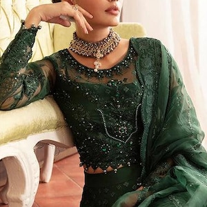 Lehenga for women wedding dress Green Embroidered Organza lengha Choli Worldwide Free Shipment