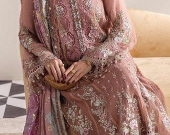 Pink Pakistani Organza Salwar Kameez | Embroidered Punjabi Suit | Wedding Dress Women