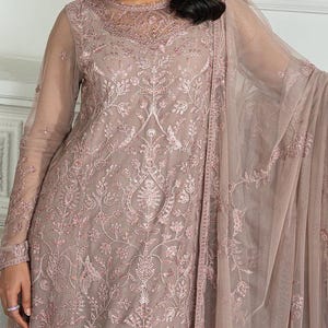Embroidered Organza Salwar Kameez: Light Pink color Punjabi Wedding Dress