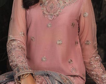 Dark Pink Pakistani Salwar Kameez Organza | Embroidered Punjabi Wedding Suit | Bridal Dress Women