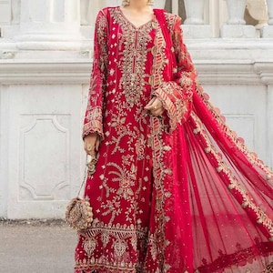 Salwar Kameez for Wedding Embroidered Organza Bridal Dress, Ready-to-Wear Eid Party Outfit, Luxury Shalwar Kameez Women